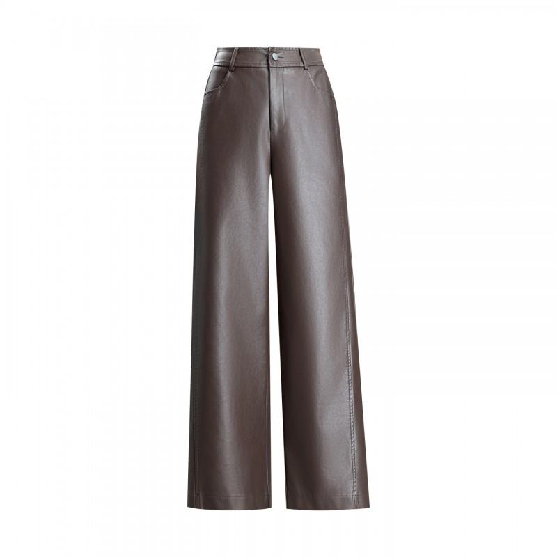 Womens High Waist Wide Leg PU Pants Loose Long Straight Trousers Petite Friendly Fall 2026