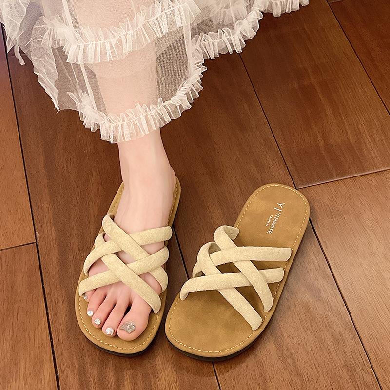 Römische Einwort-Flachsandalen Damenbekleidung rutschfest vielseitig kühlende Hausschuhe Strand Sommer Punkt-Stil Mode