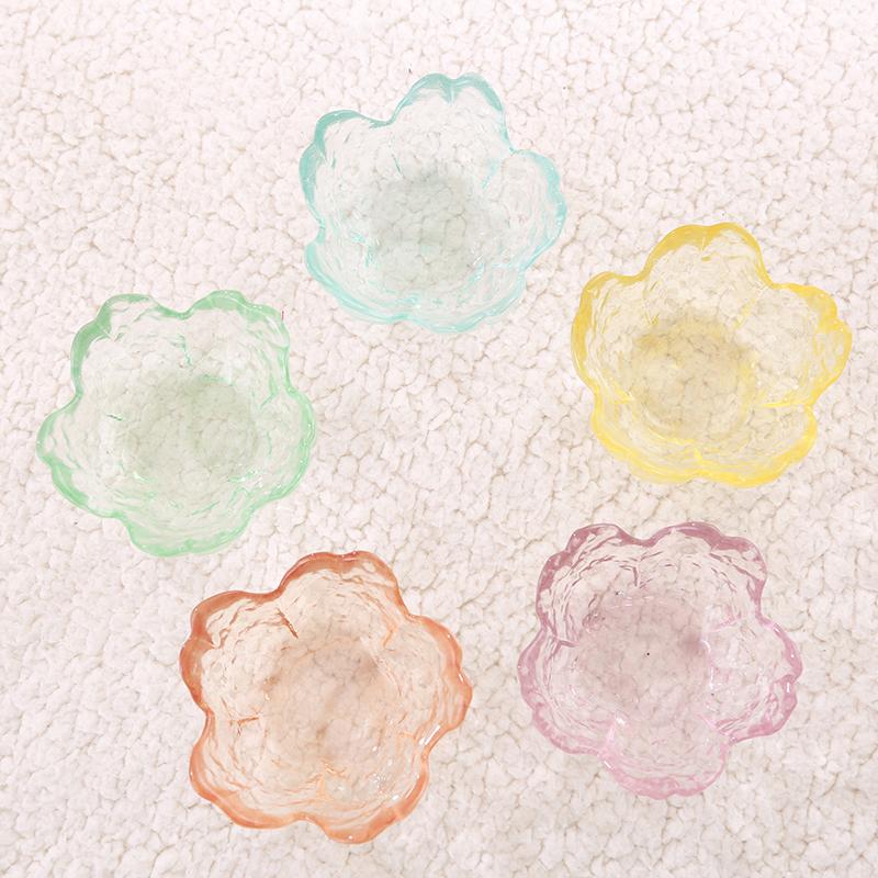 Small Glass Dish Nordic Style Gold Inlay Glass Sauce Bowl Mini Japanese Cherry Blossoms Seasoning Plate For Ice Cream Fruit Sala