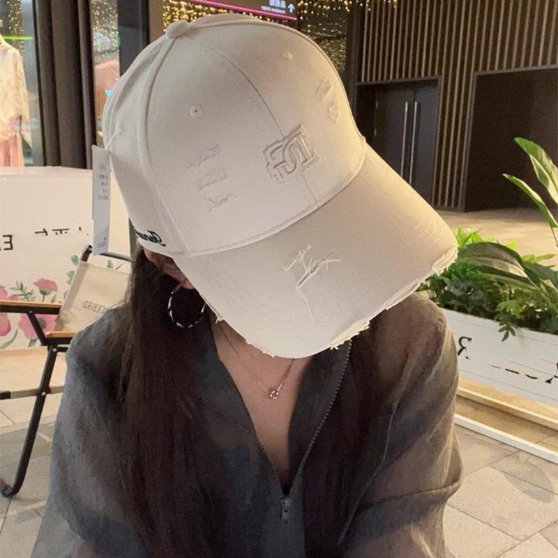 Letter Embroidery Ripped Cap Tide Couple Versatile Face Small Baseball Cap Outdoor Face Small Sun Cap