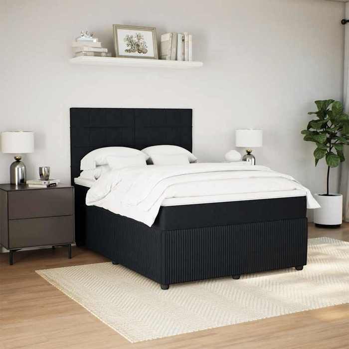 Maison Exclusive - Bed Slat Base with Mattress Black 140x200 Cm Velvet