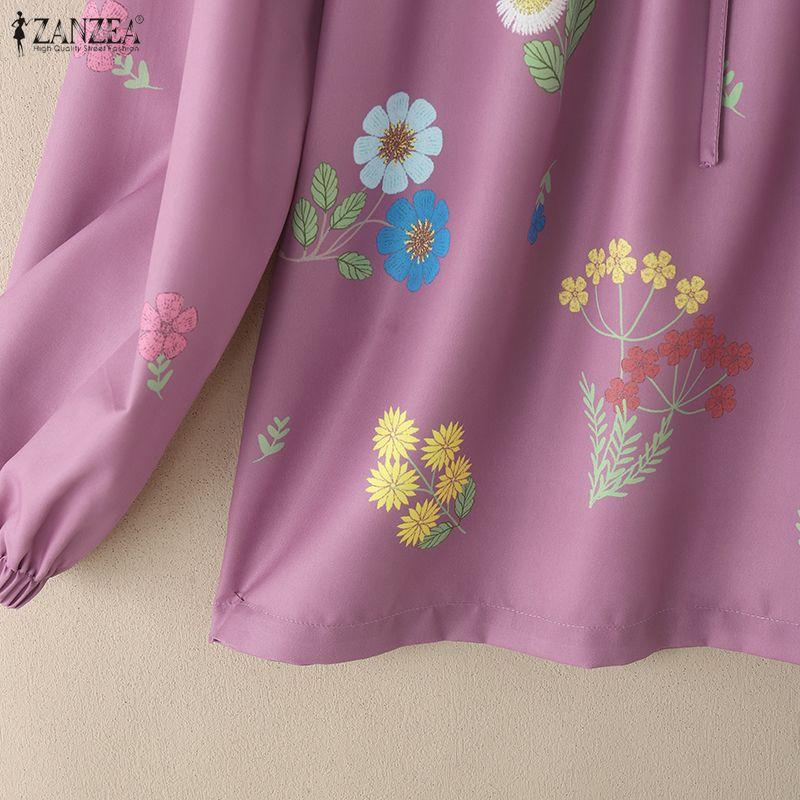 ZANZEA Lässige Bluse mit Rundhalsausschnitt und langen Ärmeln für Damen mit Blumendruck
