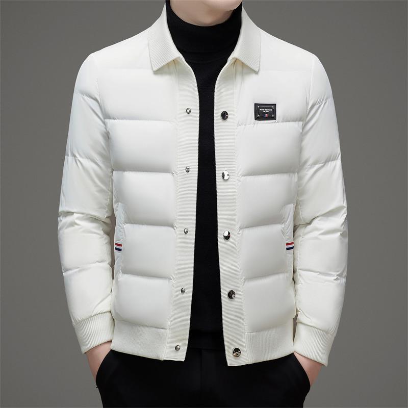 

Winter Casual Knit Patchwork Lapel Slim Fit Down Jacket for Middle-Aged Men Large 180 білий