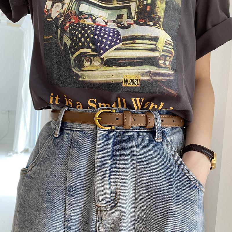 Korean Style Women's Genuine Leather Thin Waist Belt - Retro Pin Buckle, Versatile and Stylish