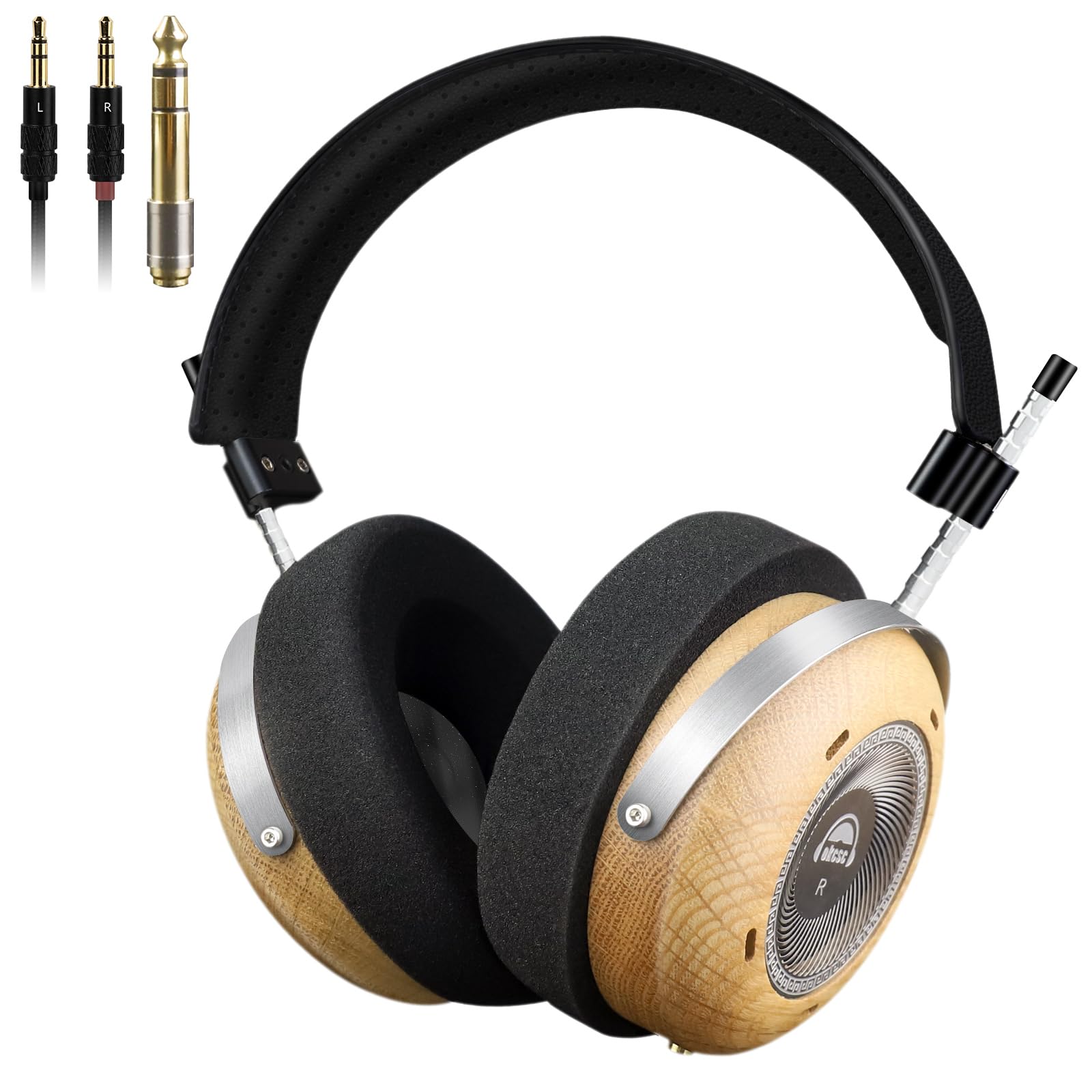 

okcsc Damo Wired Wood 50mm Driver High Impedance for Music and Standard Compatible with and Walkmans Headphones, Semi-Open Type, Housing, Unit,