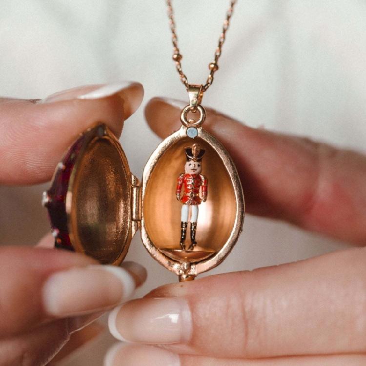 Eggs Opening Necklace Adorned By Miniature Person And Rainbow Horse Charm Vintage Copper Gold Coated Adjustable
