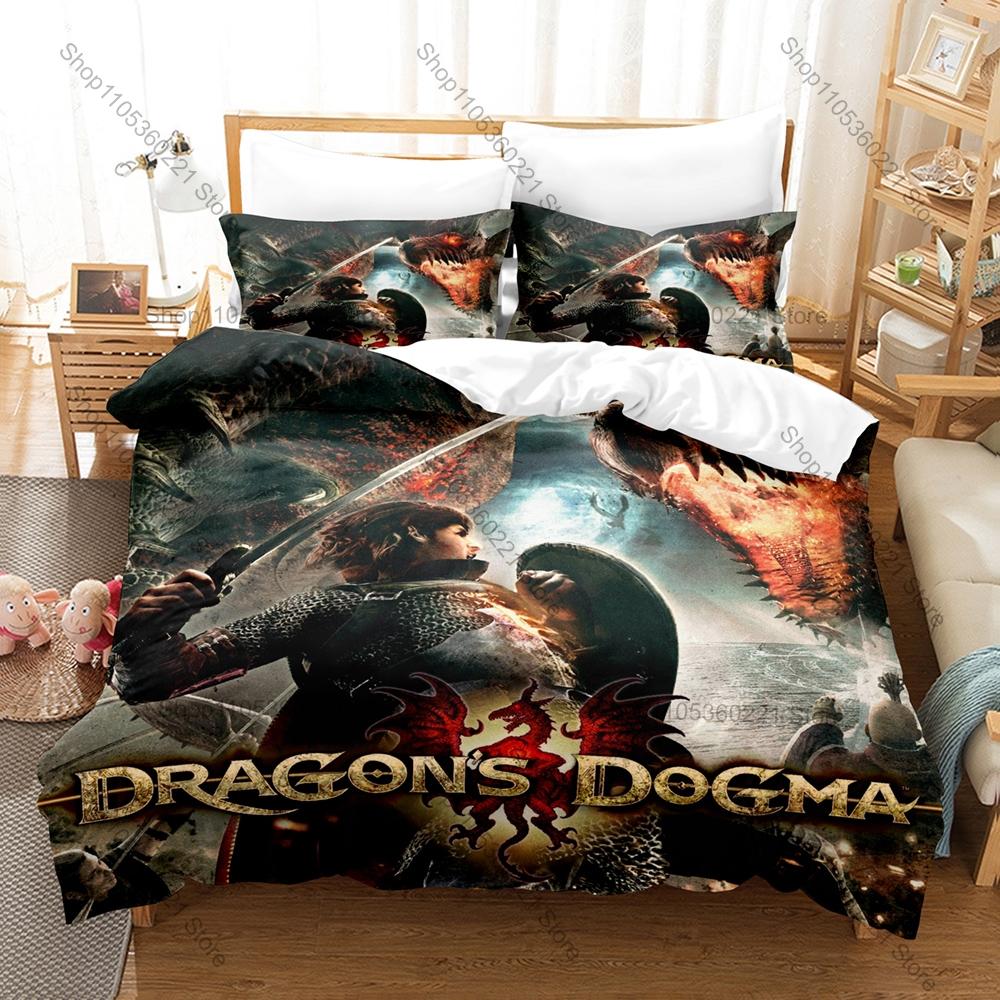 Dragon's Dogma 2 Arisen Pawn Fantasy RPG Game 3D Print Bedding Set Duvet Cover 2 Pillowcases Soft Polyester Bed Linen For Gamers