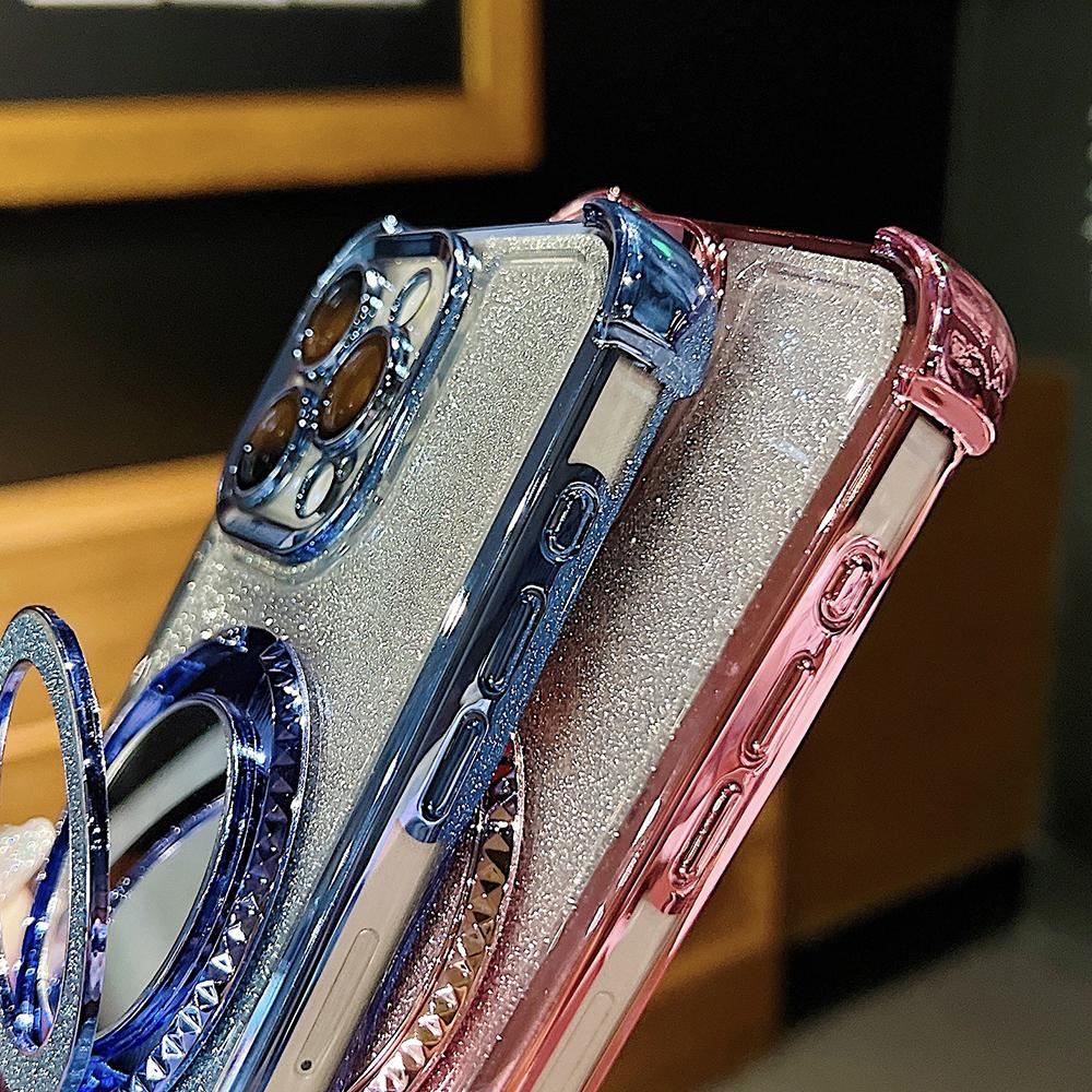 Plating Flash Mirror Holder Stand Weiches Silikon Vier Ecken Luftkissen Stoßfeste Schutzhülle für OPPO Reno Realme OnePlus Vivo