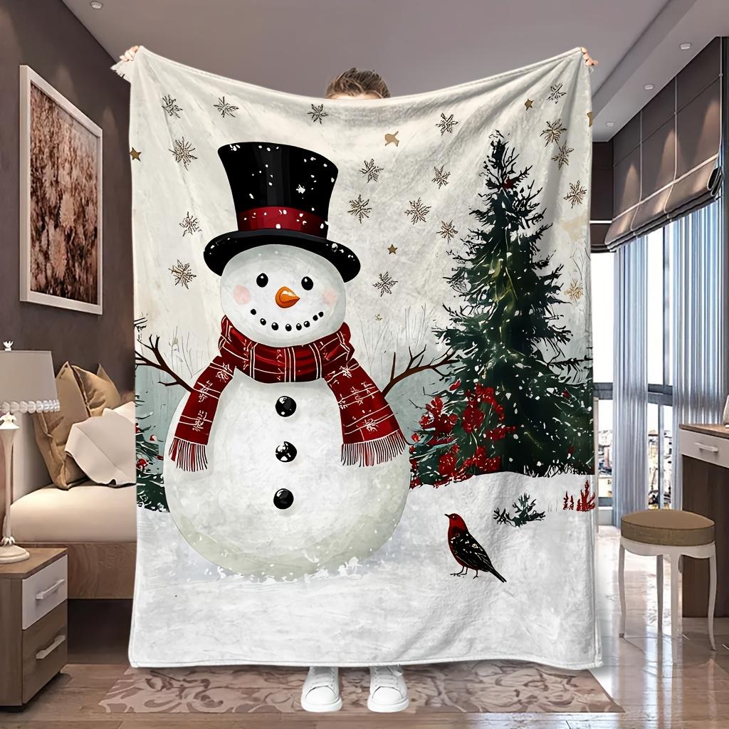 1pc Santa Gift Bag Full Christmas Classic Portrait Print Flannel Blanket, Soft and Practical, Suitable for Blankets, Kid Bed Covers, Dormitory, Campin