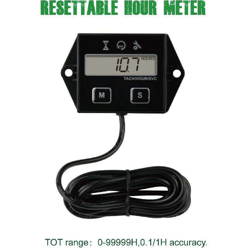 Yooreal Digital Inductive Tach Hour Meter,RPM Gauge Meter Tachometer For Lawn Mower Scooter Dirt Bike Tractor Generator Air Compressor Marine