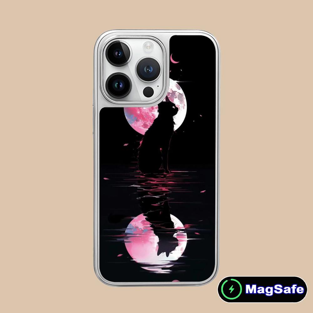 Luna Mond Katze Handyhülle für iPhone 17 16 15 14 13 12 11 Air Pro Max Plus Magsafe Silberbeschichtung Bunte Hülle Luxus