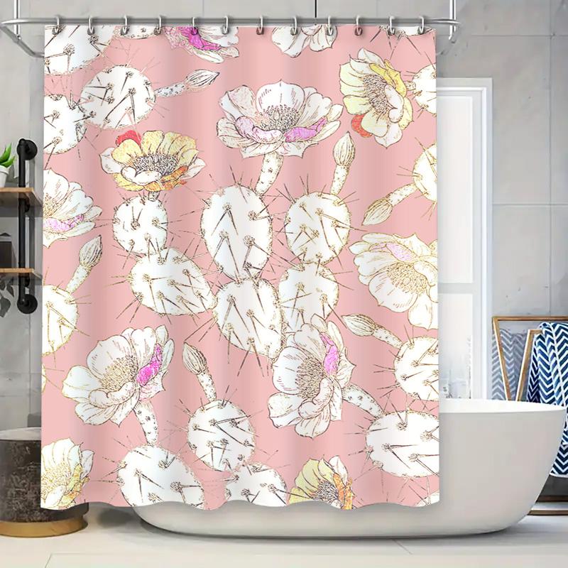 

Pink Floral Cactus Shower Curtain Bathroom Decor Printed Waterproof Fabric Pink White Yellow Green Flower Pattern Size: 69x70 (1 90x180cm