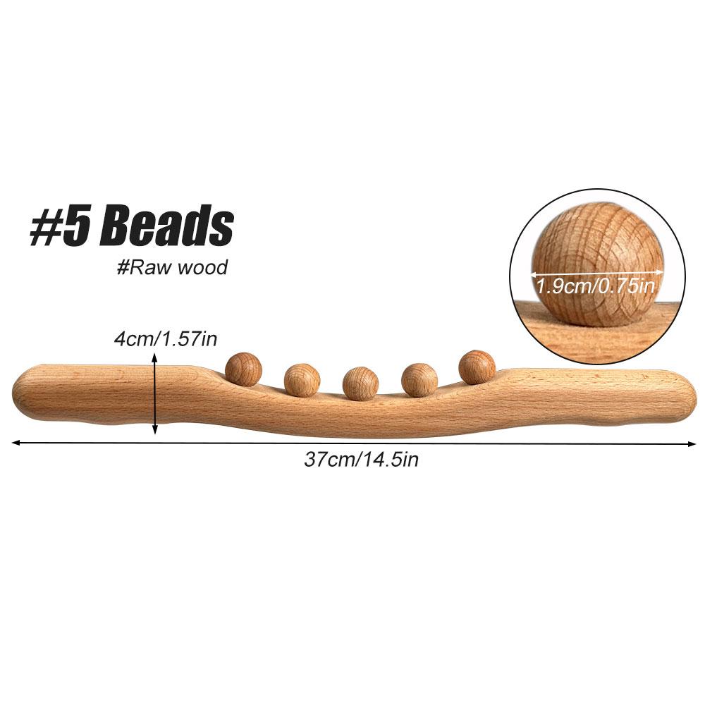 1pc Guasha Wood Massage Stick Tools, 5 Beads Back Massage Roller Stick, Lymphatic Drainage Massager for Body Shaping