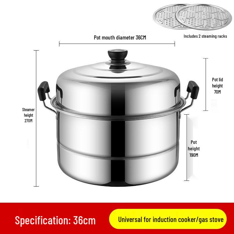 Large Stainless Steel Multi-Layer Steamer Pot for Steaming, Soup, and Fish, Compatible with Induction and Gas Stoves