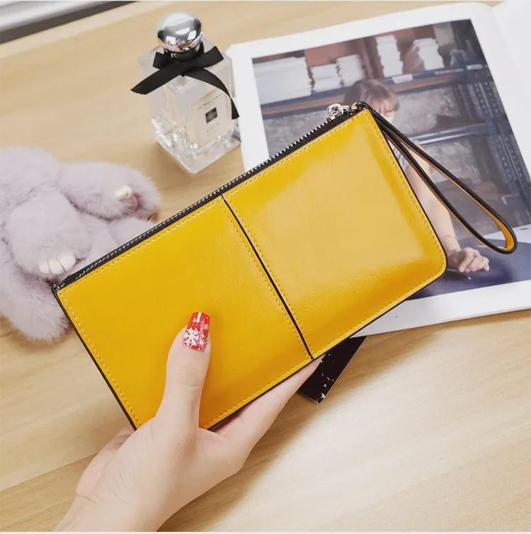Lonny Women's Korean Style Wax Leather Long Wallet with Zipper and Buckle Large Capacity Clutch