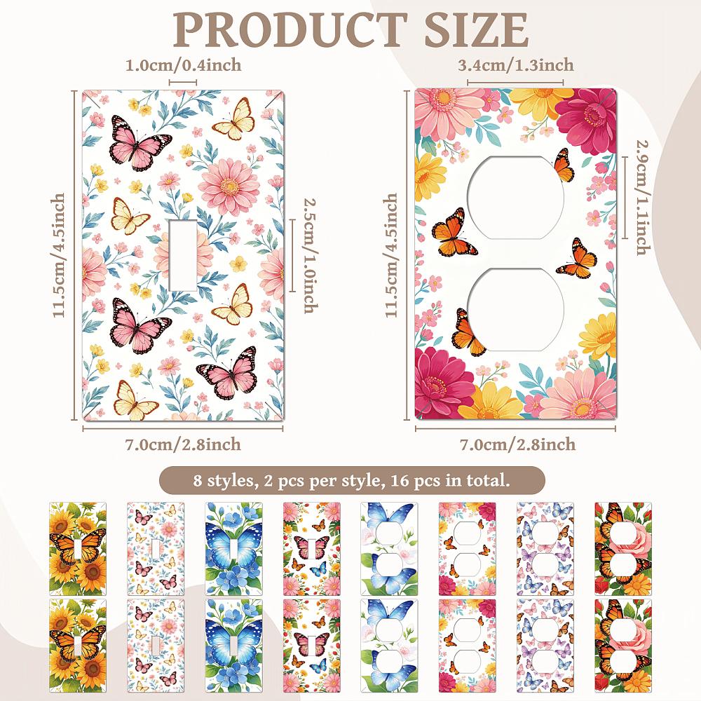 16 Pcs 8 Styles PVC Stickers Switch Stickers Butterfly 115x70mm 2pcs/style