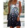 Summer Sleeveless Flower Print Fashion Dress O Neck Loose Casual Simple Floral Elegant A-line Short Party Dresses Sweet Woman Clothing