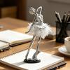 Resin Ballet Girl Figurine,  Modern Ballerina Dancer Statue with Feather Skirt, Gold Silver Metal Line Art Ornament, Cute Desktop Accessories for