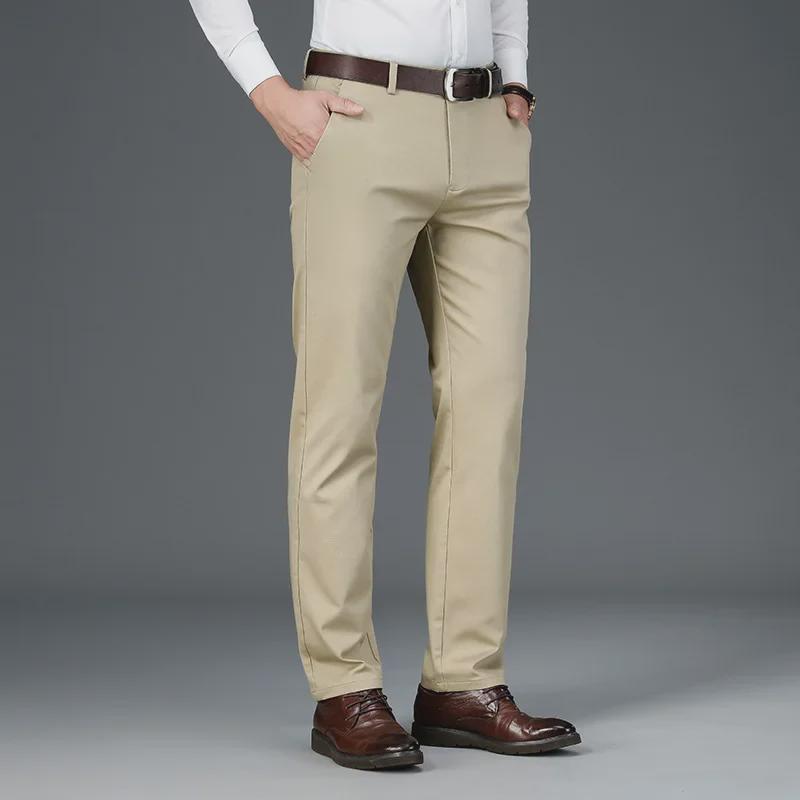 Calças de Conforto de Fibra de Bambu para Homem Four Seasons - Tamanho Grande, Corte Solto, Retas, Calças Casuais para Negócios