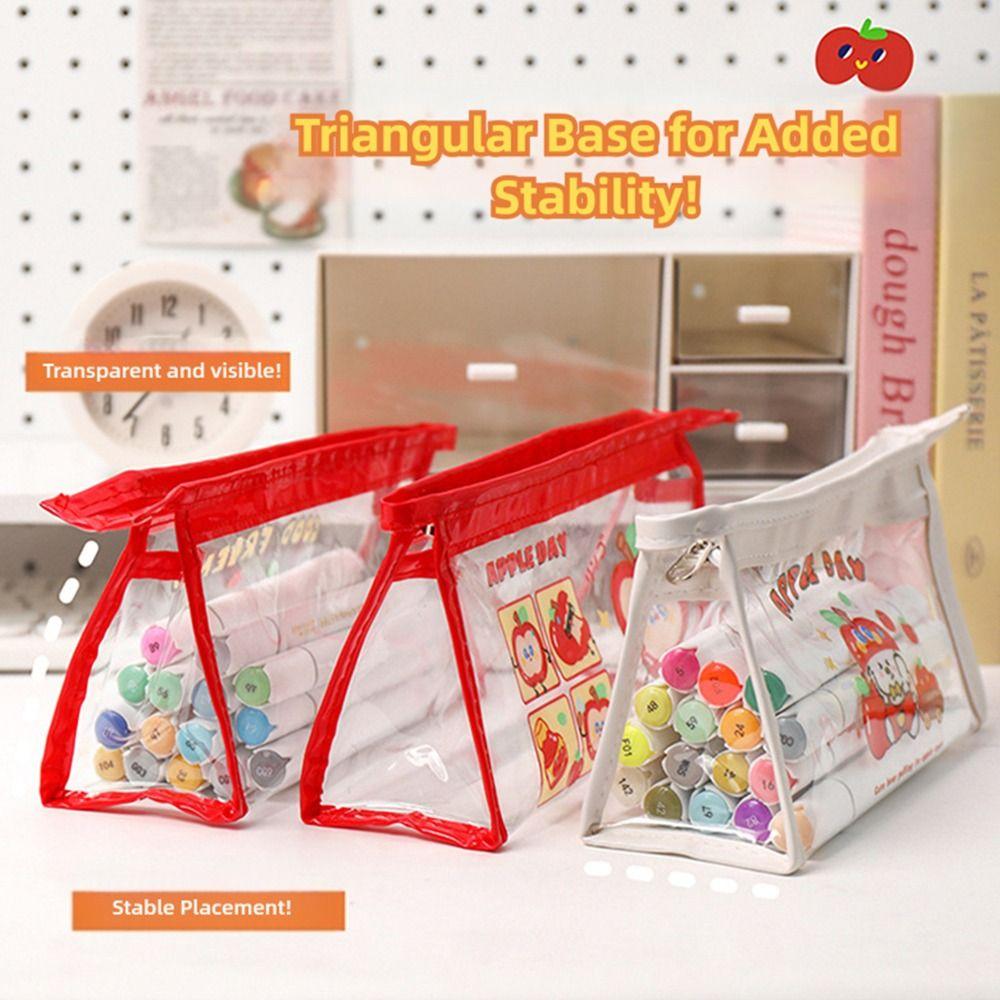 Cartoon Transparent Pen Bag Triangle Base Waterproof Pencil Case Cute Design Multi-functional Pen Pouch Students
