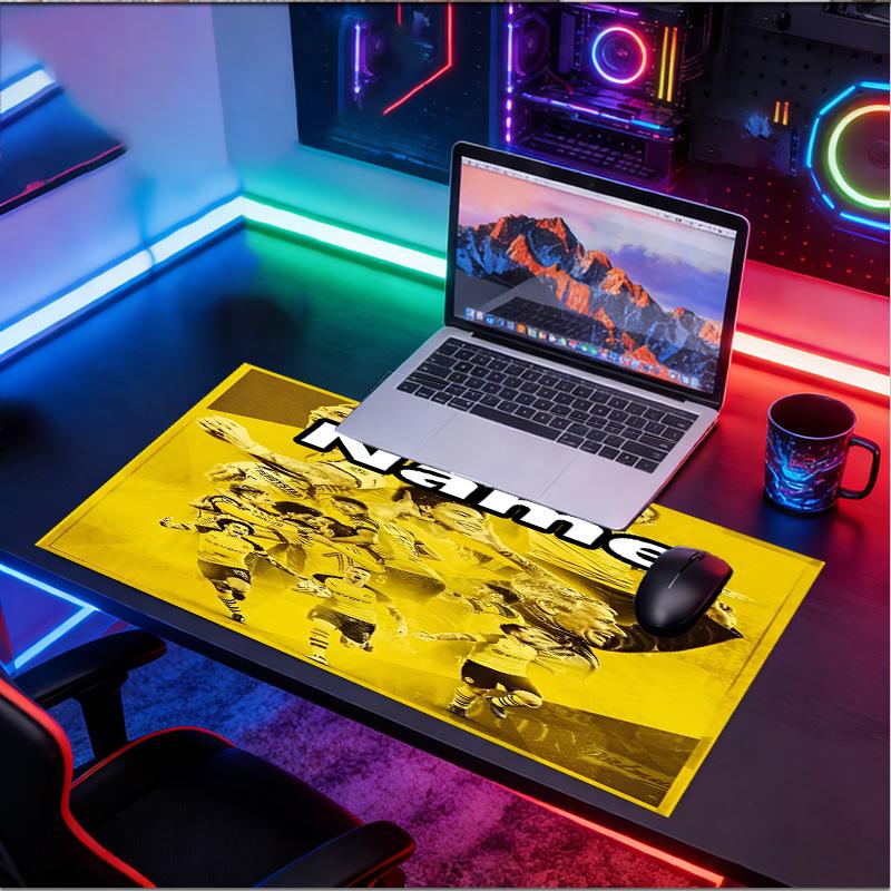 Custom Name Personalized Borussia Dortmund Pattern Mousepad, Laptop PC Desk Mat, Decorative Desk Mat for Home Keyboard Pad Gift