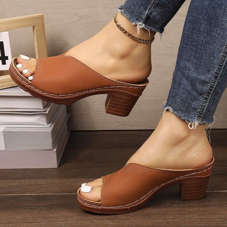 High-heeled Fish-mouth Women's Shoes, Thick-soled Slip-on Sandals with An Open Toe Design Devotion