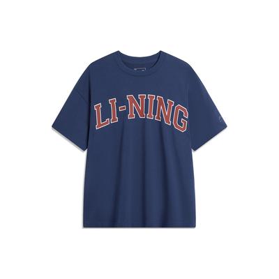 Li Ning Sport Lifestyle Serie American Vintage Rundhals Casual Locker Sommer Kurzarm T-Shirt Unisex Oberteile Tiefmarineblau AHSU653-3