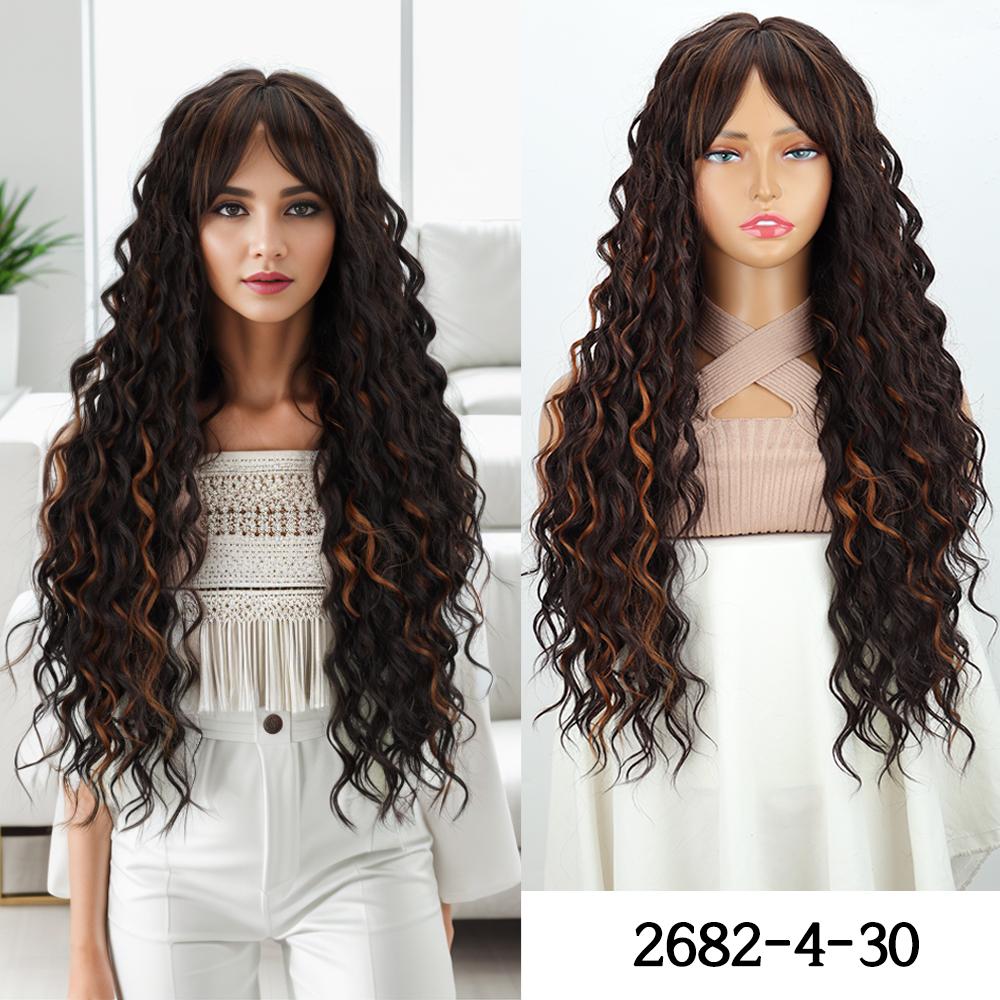 

MISSQUEEN парики с челкой, синтетические длинные натуральные волны, темно-фиолетовый парик для женщин, повседневные парики для косплея 65cm