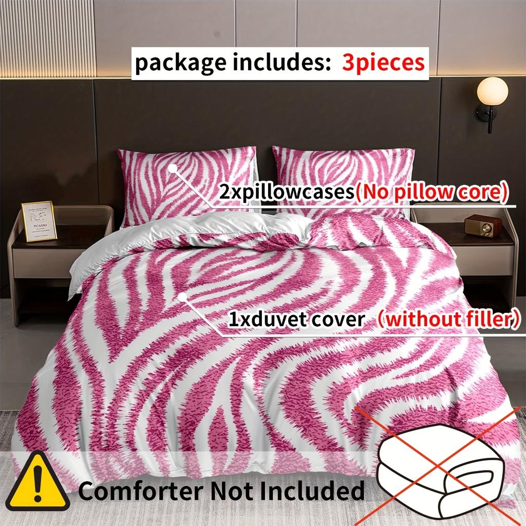 Zebras Striped Duvet Cover Set 3-Piece Hotel Luxury Soft Bedding Set Comforter Cover Set(1 Duvet Cover + 2 Pillowcases)