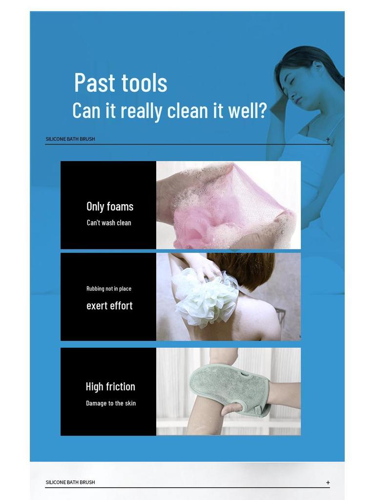 Silicone Long-Handled Bath Brush - Soft Bristle Back Scrubber for Easy Cleaning