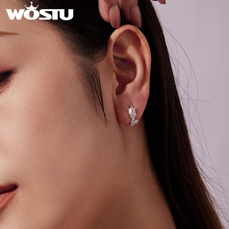 WOSTU 925 Sterling Silver Osmanthus Flower Stud Earrings For Women Handmade Jewelry Gift Full Zircon Huggies Earrings Best Gift