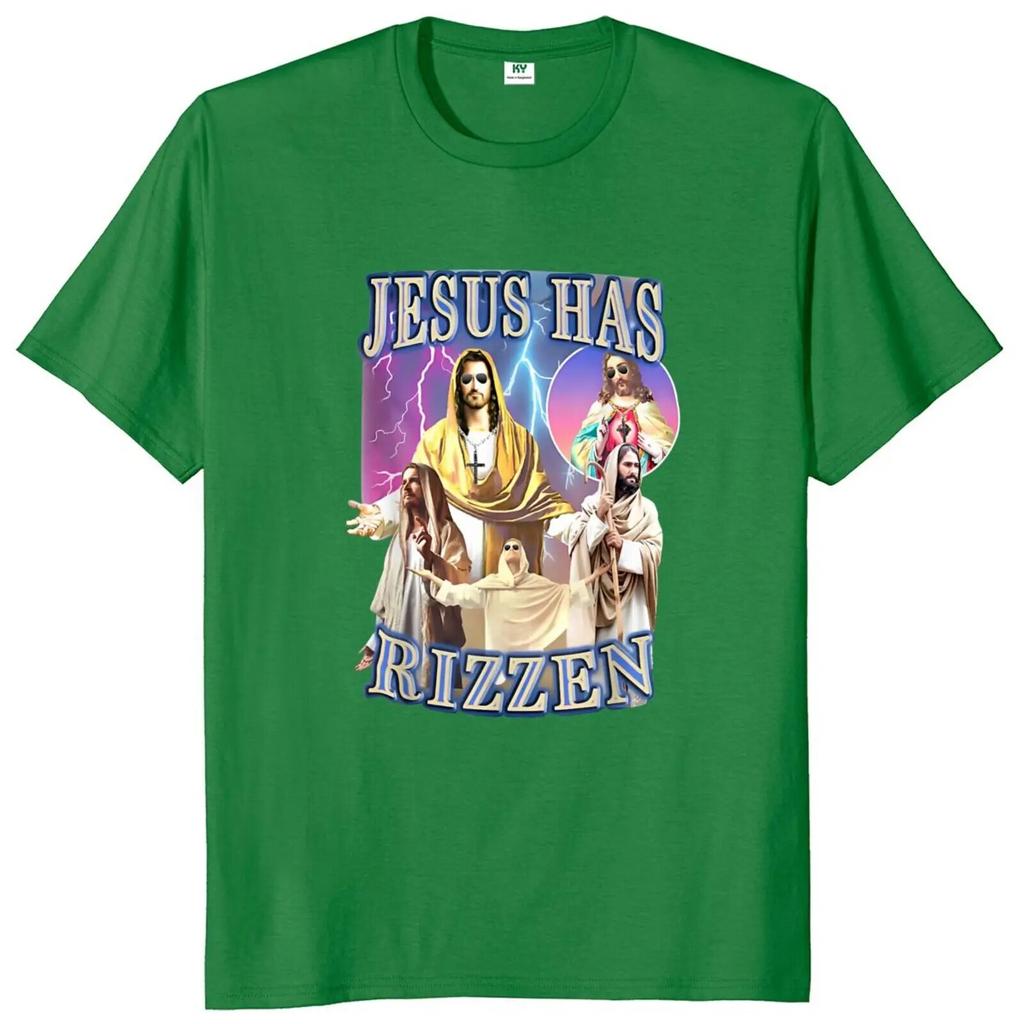 Jesus Has Rizzen WoUnisex T Shirt Retro Christian Religious Harajuku Streetwear 100% Cotton Unisex O-neck Summer T-shirt