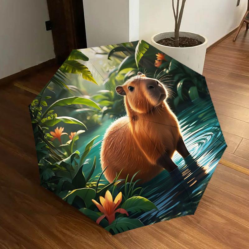 1pc Capybara, Jungle Fashionable Automatic Opening/Closing Folding Umbrella with 8 Iron Bones, Plastic Handle yy251015054