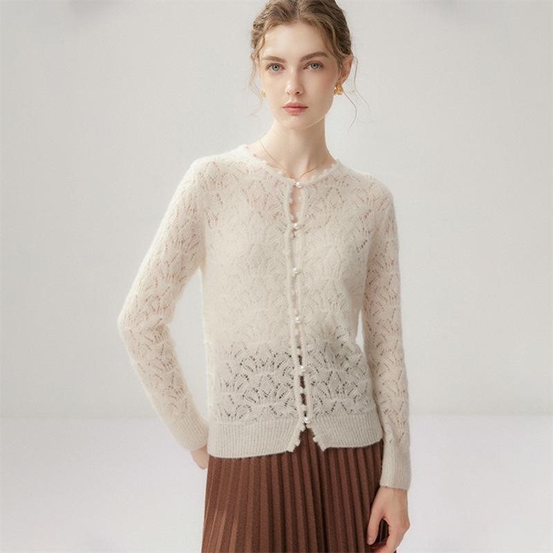 Lekasha Cashmere Hollow Knit Round Neck Cardigan - Autumn/Winter Collection