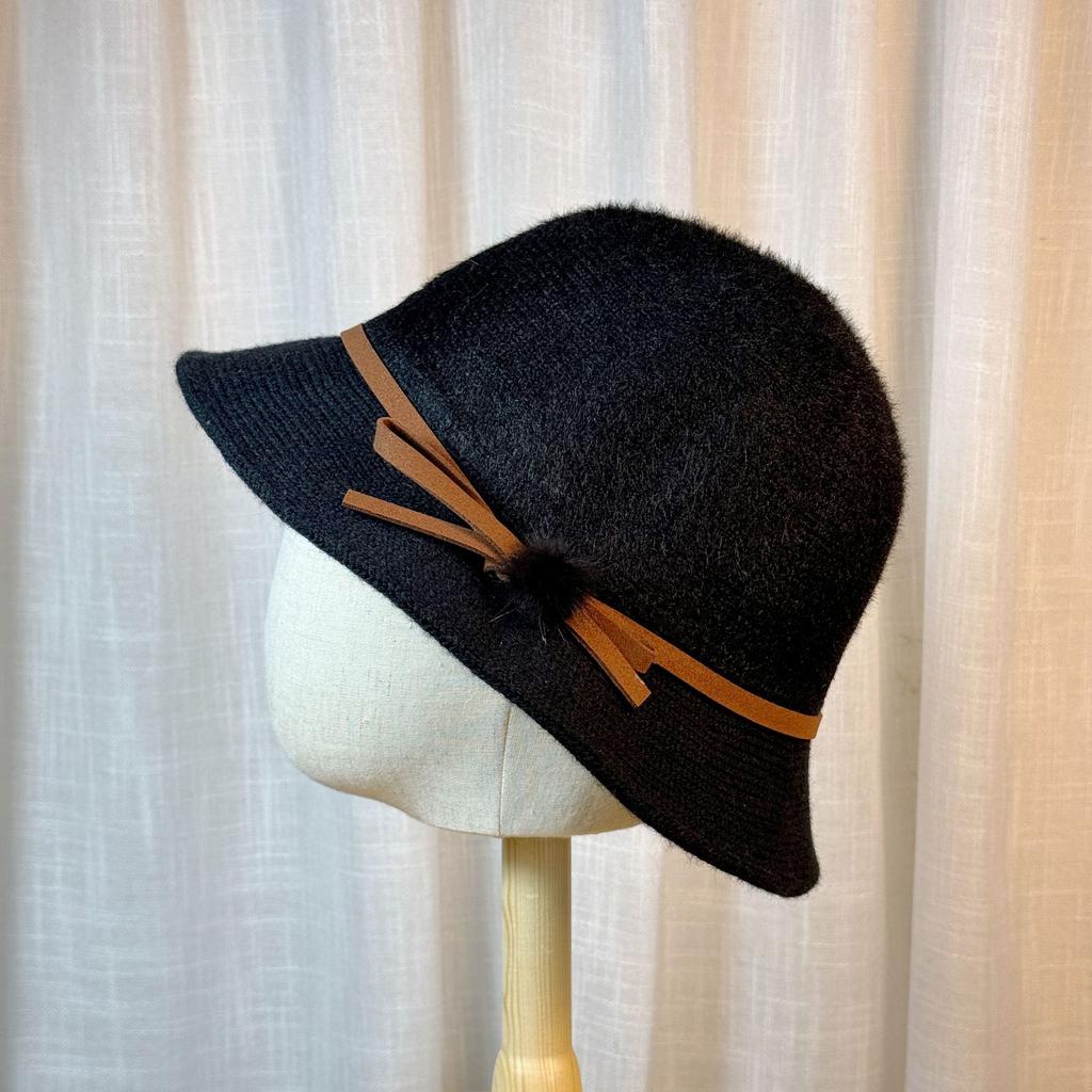 Hat Women's Autumn and Winter Bow Bucket Hat Dome Basin Hat British Retro Top Hat