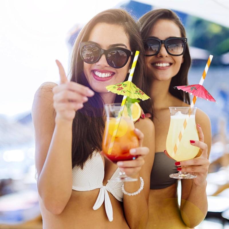 50x Cocktail Umbrella Straws Tropical Hawaiian Pool Party Drink Decoration Straw