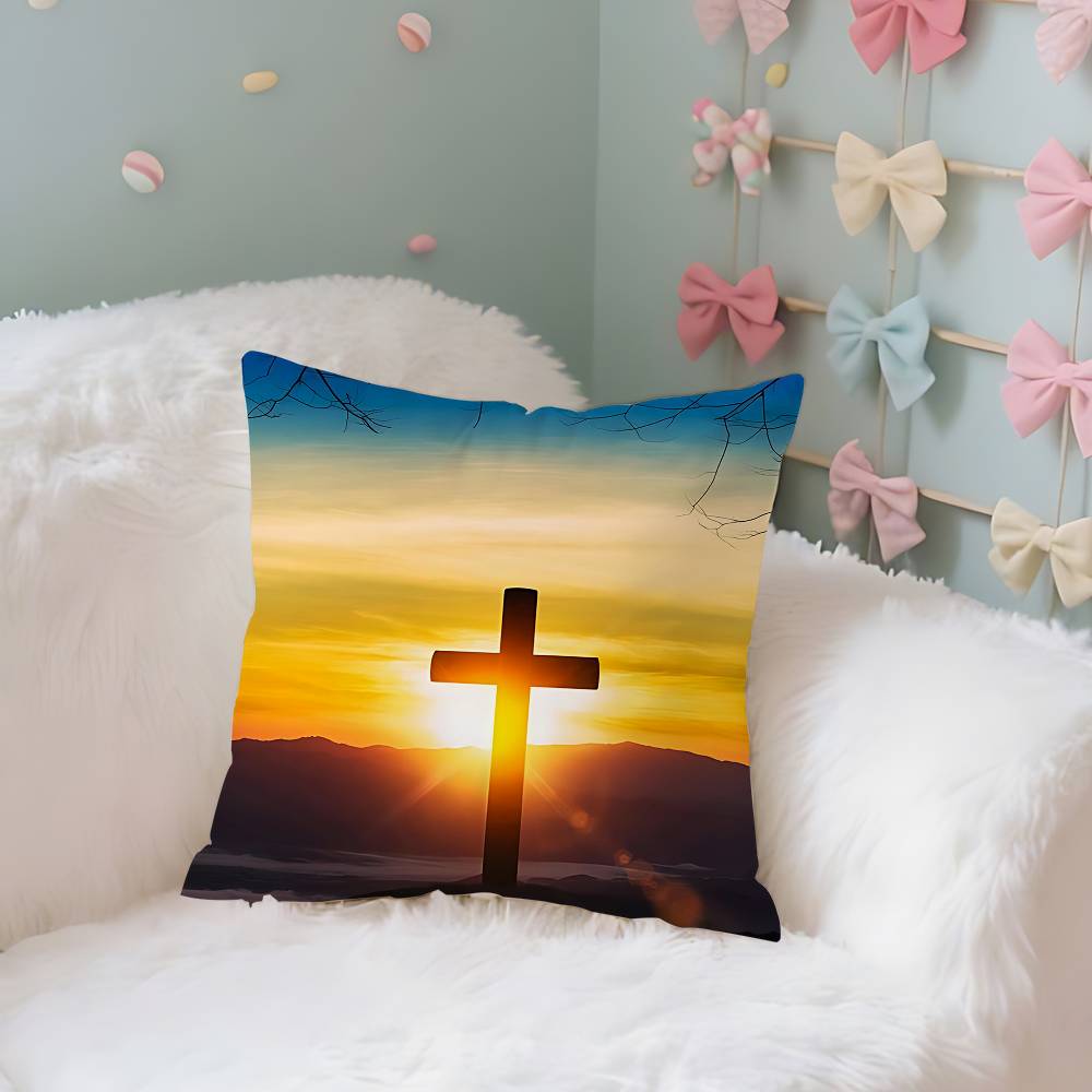 

Modern Christian Cross On The Top Of The Mountain Case Plush Fabric Soft Pillowcase Double Sided Print Cushion Cover Household 40x40 cm