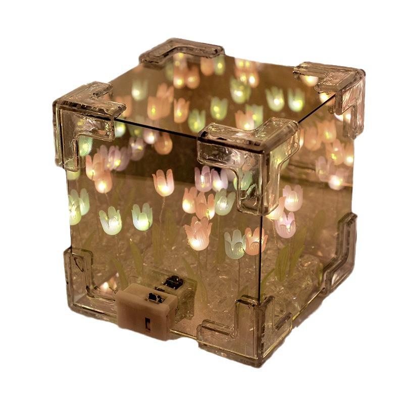 Handmade DIY Tulip Sea Cube Night Light: Creative Desktop Decor & Valentine's Day Gift