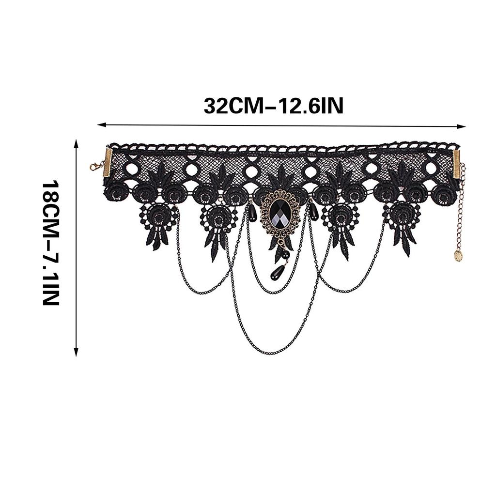Women Black Lace Choker Necklace Crystal Pendant Gothic Tassel Chain for Party Prom Costume Jewelry for Women