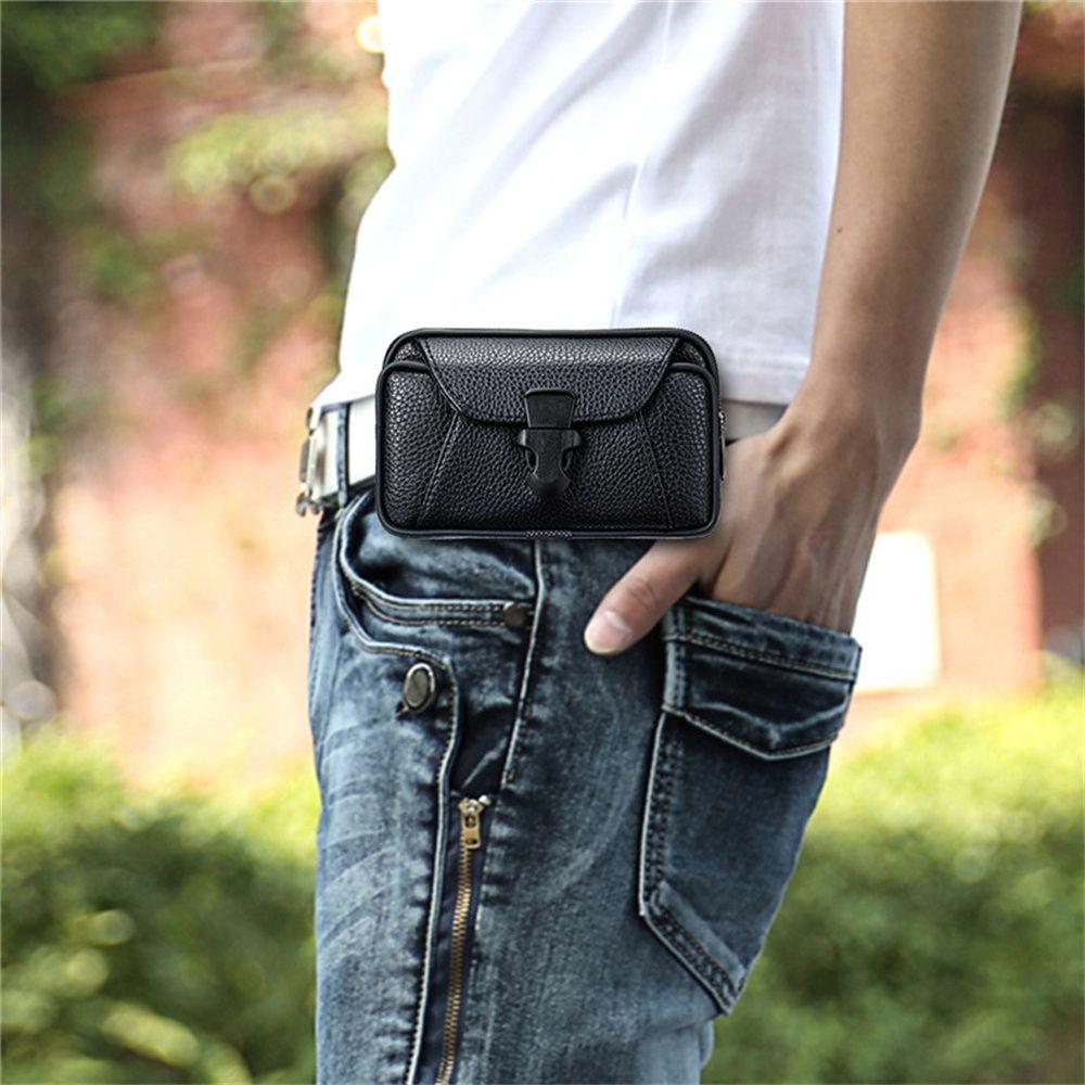Bag Black Business Style Men Phone Wallet Case Phone Waist Bag Mobile Phone Bag Belt Leather Pouch