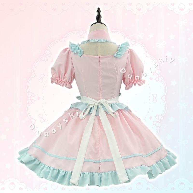 BFF Matching Outfit Anime Lolita Blue/Pink Maid Dress Cafe Style Sweet Lolita Kawaii Maid Cosplay Costume Girl Woman Apron Dress