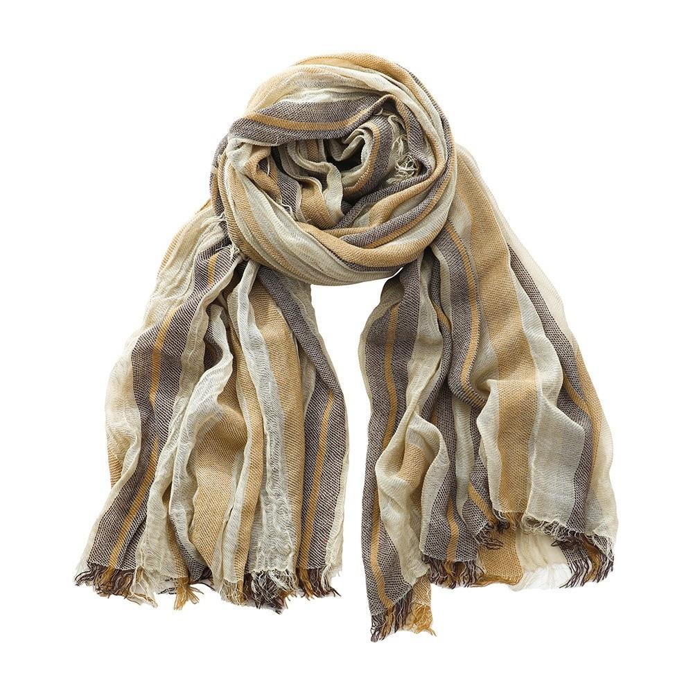 Breathable Cotton Linen Neckerchie Short Tassel Unisex Scarf Soft Striped Scarf Office