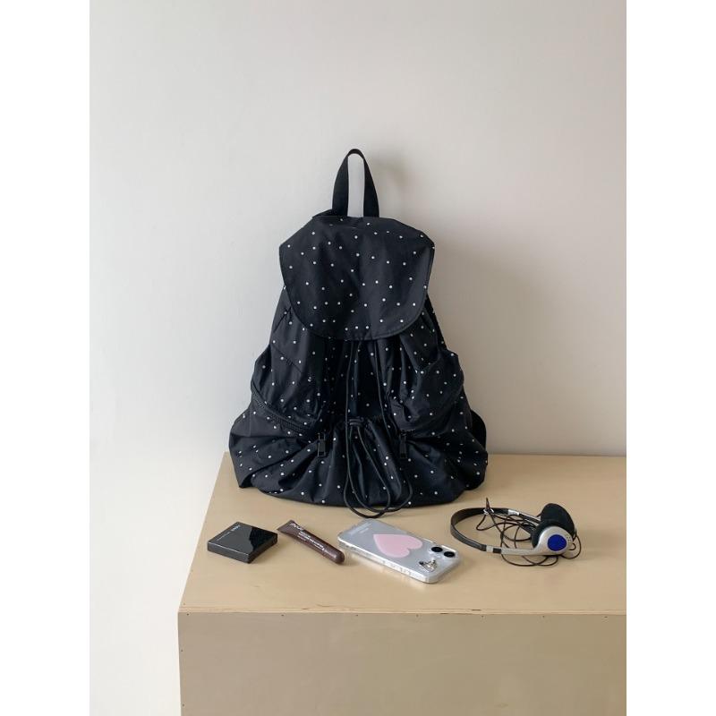 

Bundle mouth backpack female design sense niche design polka dot schoolbag college student fashion trend new backpack shoulder чёрный