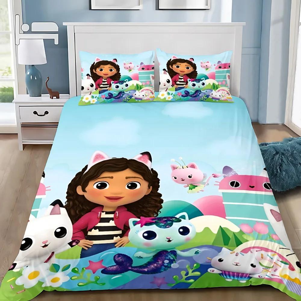 Cartoon-Bettbezug Gabby's Dollhouse, Kissenbezug inklusive, Bettwäsche für Kinder und Erwachsene, Einzel-Doppelgröße, Schlafzimmerdeko für Jungen und Mädchen