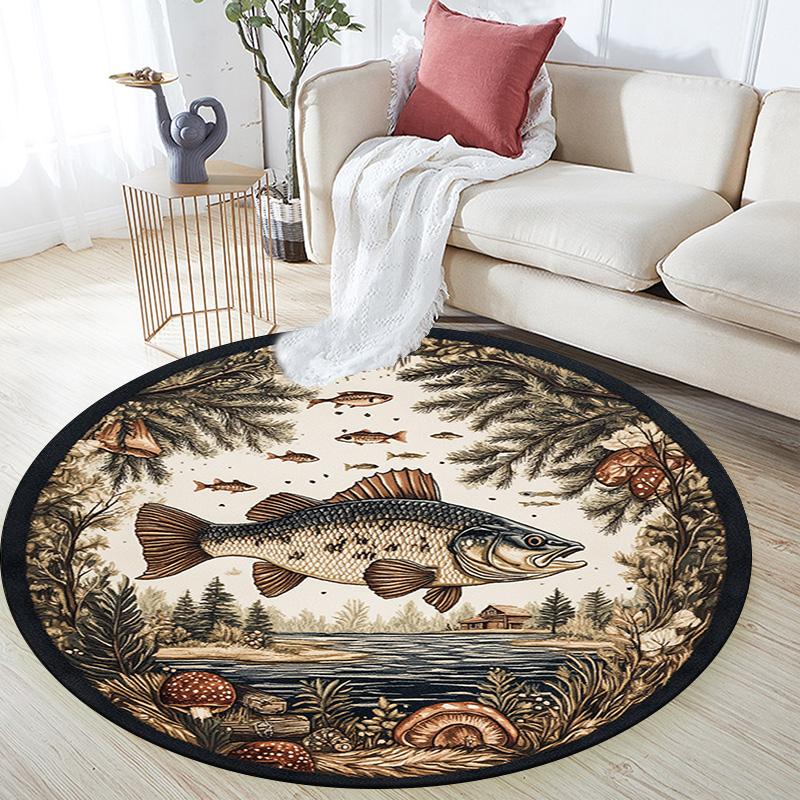 Fish Lake Round Area Rug,Carpet Rug for Living Room Bedroom Sofa Playroom Decor,Non-slip Floor Mat