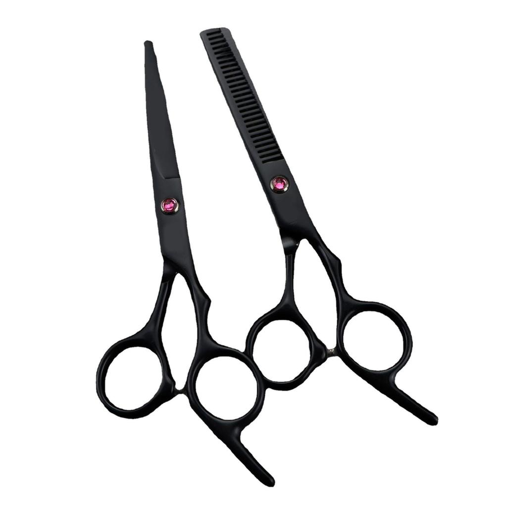 6.0" Black Baked Paint Hairdressing Shears - Slanted Tail, Straight, Bangs, Thinning Shears