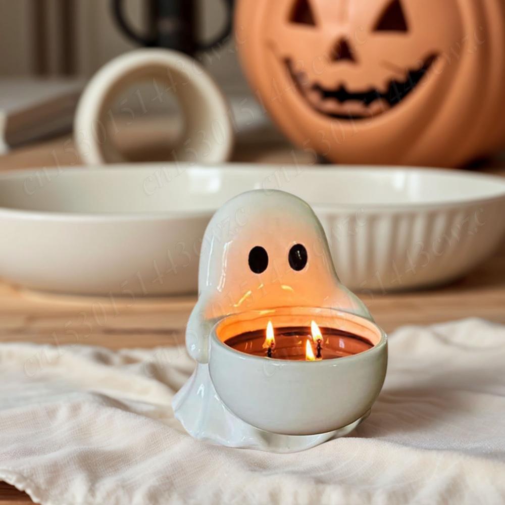 2026 Halloween Ghost Candle Holder Multi-Purpose Aromatherapy Candlestick Gothic Wear Resist Halloween Party Tabletop Ornament