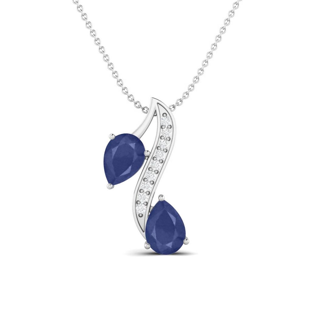 Blue Sapphire Dual Drop Wave Design Pendant - Stelring Silver