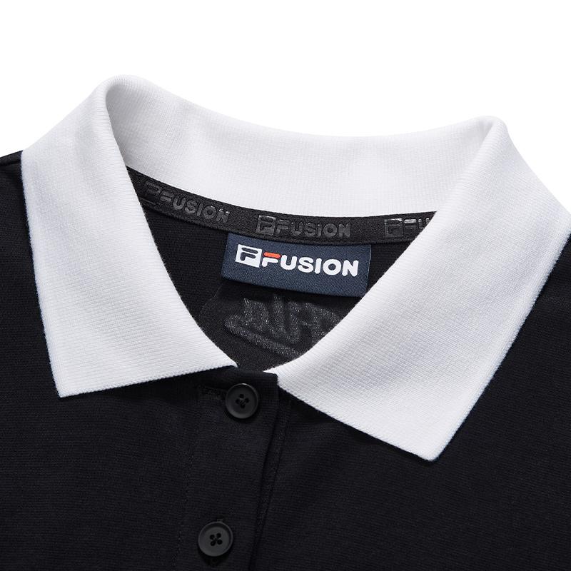 Fila Fusion Culture Minimalist Fashion Color Block Polo Short Sleeve Dress Women Dresses Black T11W432308FBK
