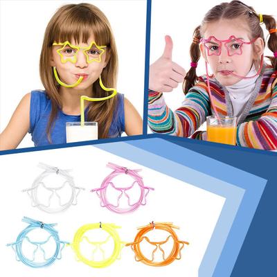 Novelty Soft Plastic Straw Glass, Reusable DIY Drinking Straw Tube Eyeglasses Bar Supplies For Kids Baby Birthday Party Events Drinkware